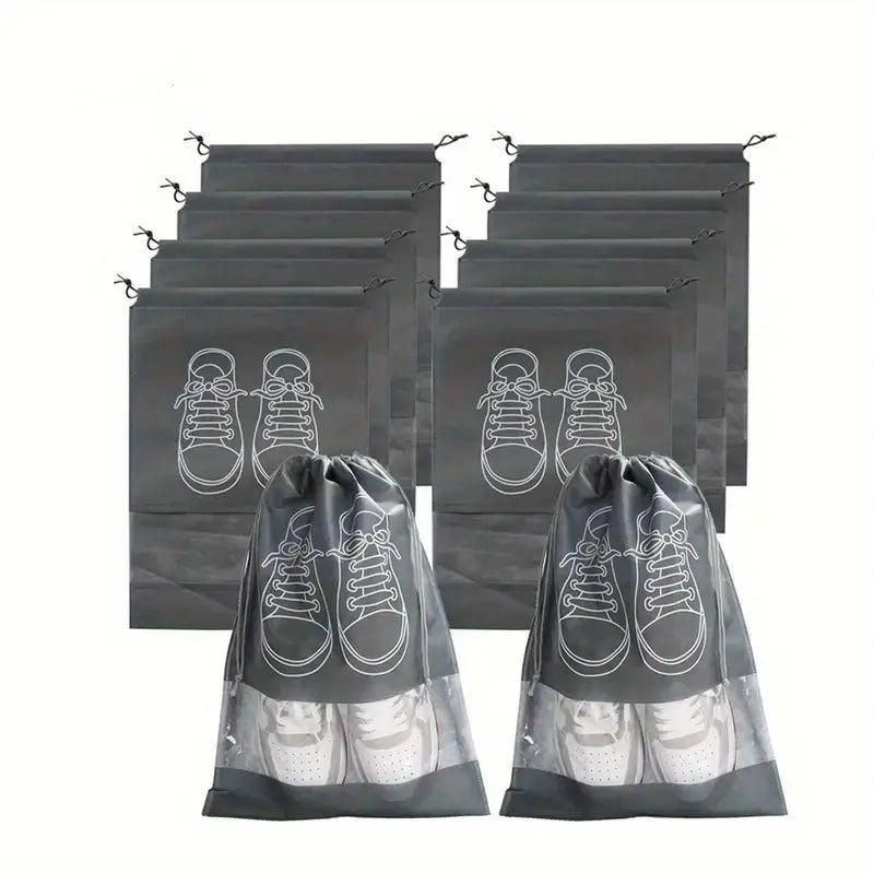 Shoe Storage Bag Dust-proof Waterproof Transparent Non Woven Fabric Shoe Tote Drawstring Packaging Organizer For Travel - pack of 5