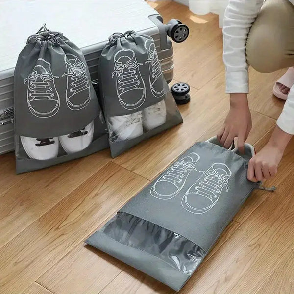 Shoe Storage Bag Dust-proof Waterproof Transparent Non Woven Fabric Shoe Tote Drawstring Packaging Organizer For Travel - pack of 5