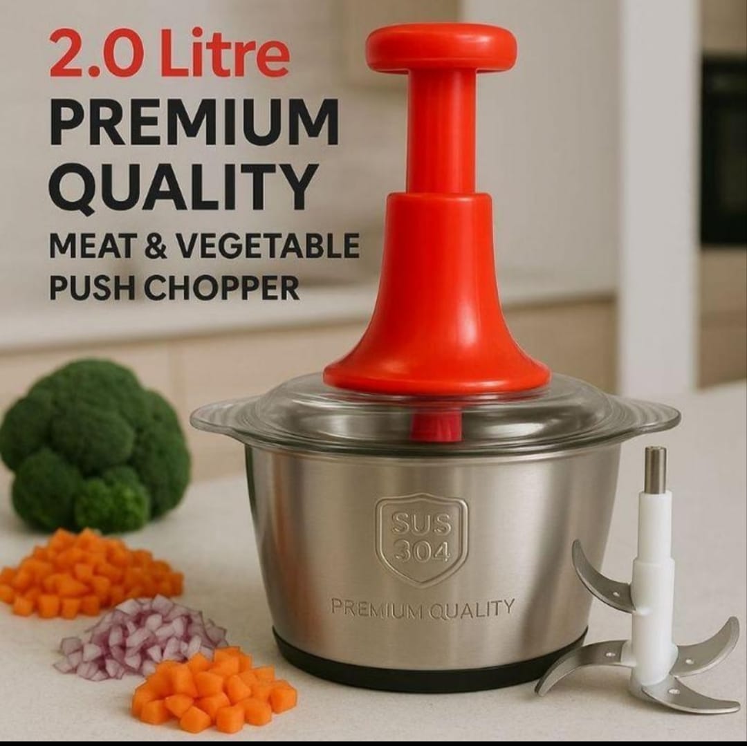 Stainless Steel Hand Push Chopper 2 Litre — Manual Food / Veggie & Meat Chopper