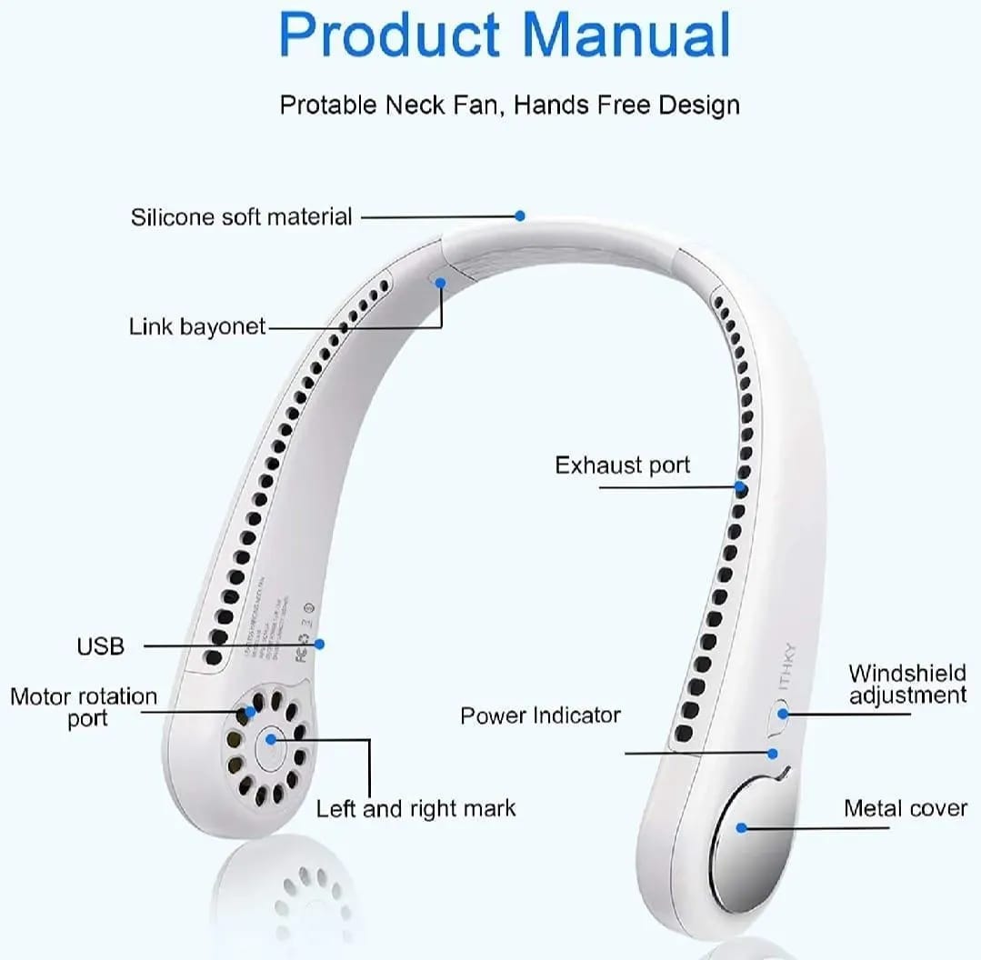 Portable Neck Fan 3 Speed Rechargeable