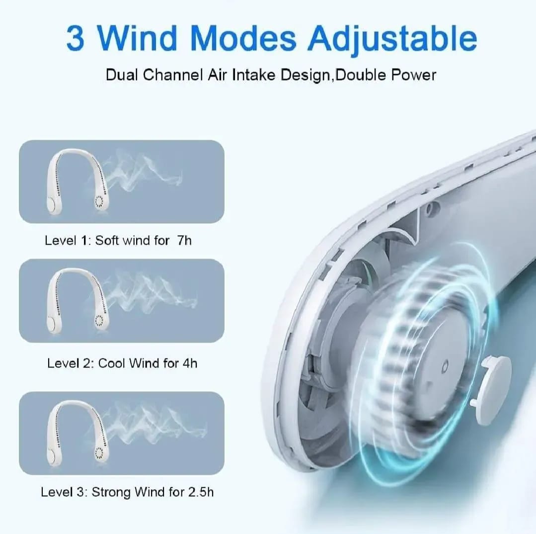 Portable Neck Fan 3 Speed Rechargeable